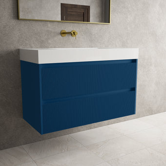 Scanalato Double Drawer Vanity Unit  With Beyondstone BLOC Basin - Ocean Blue 1000mm