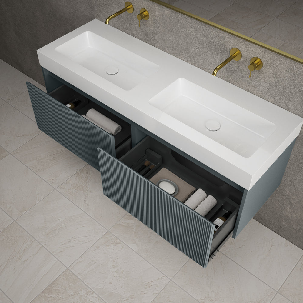 Scanalato Double Drawer Vanity Unit With Beyondstone BLOC Double Basin - Anthracite 1400mm