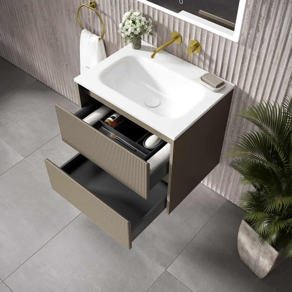 Scanalato Double Drawer Vanity Unit  With Beyondstone Basin - Soft Taupe 600mm