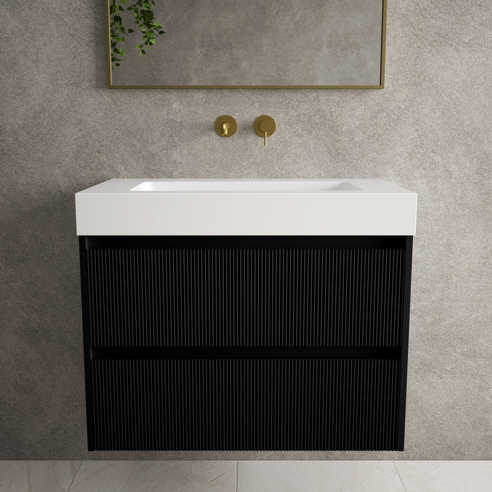Scanalato Double Drawer Vanity Unit  With Beyondstone BLOC Basin - Pure Black 800mm