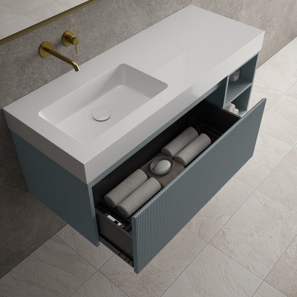 Scanalato Single Drawer Vanity Unit With Open Storage Space And Beyondstone BLOC Basin - Anthracite 1200mm