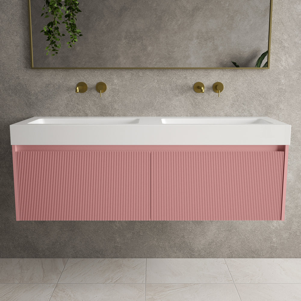 Scanalato Double Drawer Vanity Unit With Beyondstone BLOC Double Basin - Dusky Pink 1400mm
