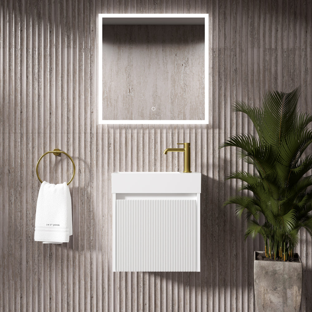 Scanalato Single Door Vanity Unit With Beyondstone Basin - Pure White 450mm