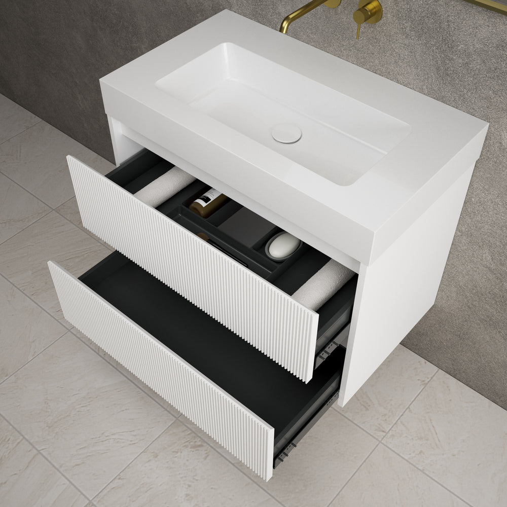Scanalato Double Drawer Vanity Unit  With Beyondstone BLOC Basin - Pure White 800mm