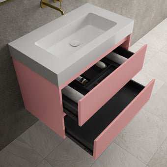 Scanalato Double Drawer Vanity Unit  With Beyondstone BLOC Basin - Dusky Pink 800mm