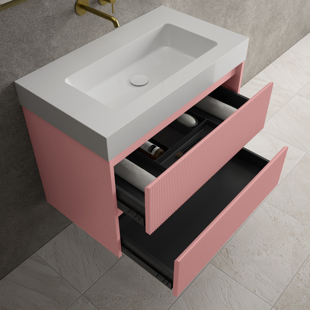 Scanalato Double Drawer Vanity Unit  With Beyondstone BLOC Basin - Dusky Pink 800mm