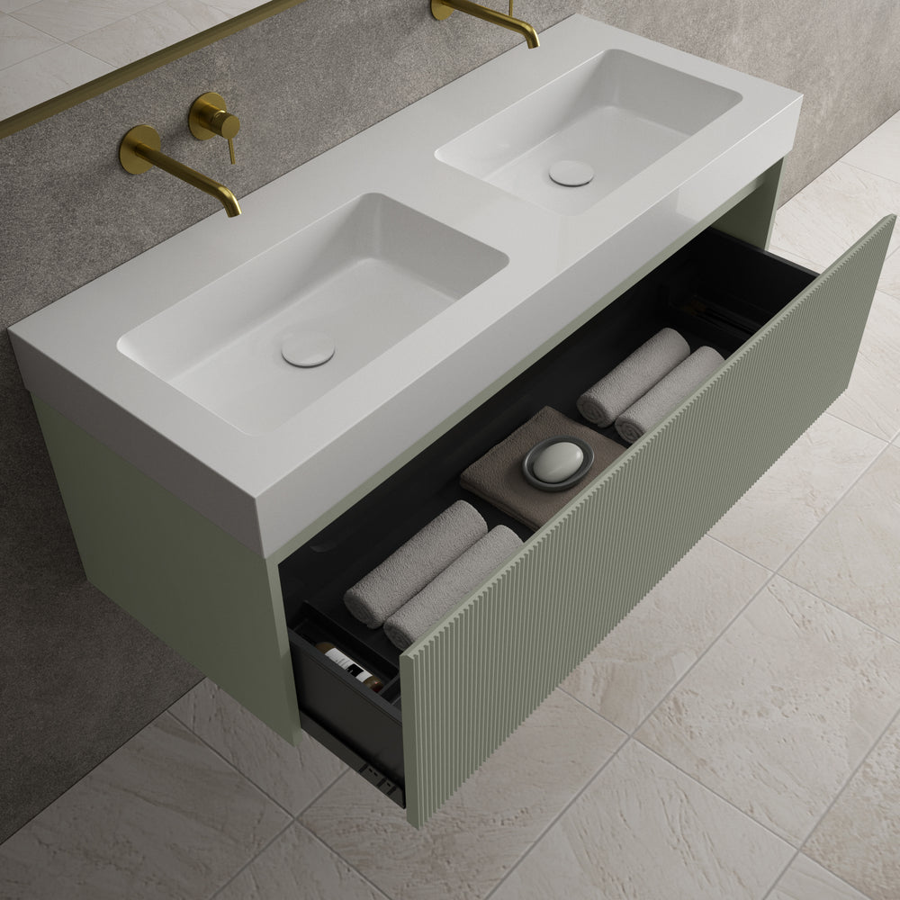 Scanalato Single Drawer Vanity Unit With Beyondstone BLOC Double Basin - Pistachio 1200mm