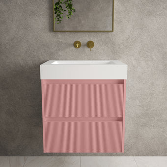 Scanalato Double Drawer Vanity Unit  With Beyondstone BLOC Basin - Dusky Pink 600mm