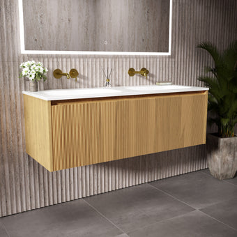 Scanalato Single Drawer Vanity Unit With Beyondstone Double Basin - Oak 1200mm