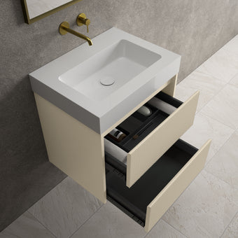 Scanalato Double Drawer Vanity Unit  With Beyondstone BLOC Basin - Cashmere 600mm