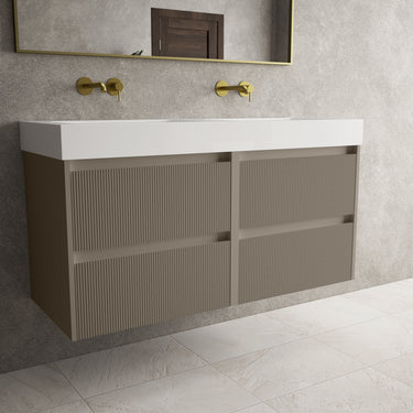Scanalato Four Drawer Vanity Unit With Beyondstone BLOC Double Basin - Soft Taupe 1200mm