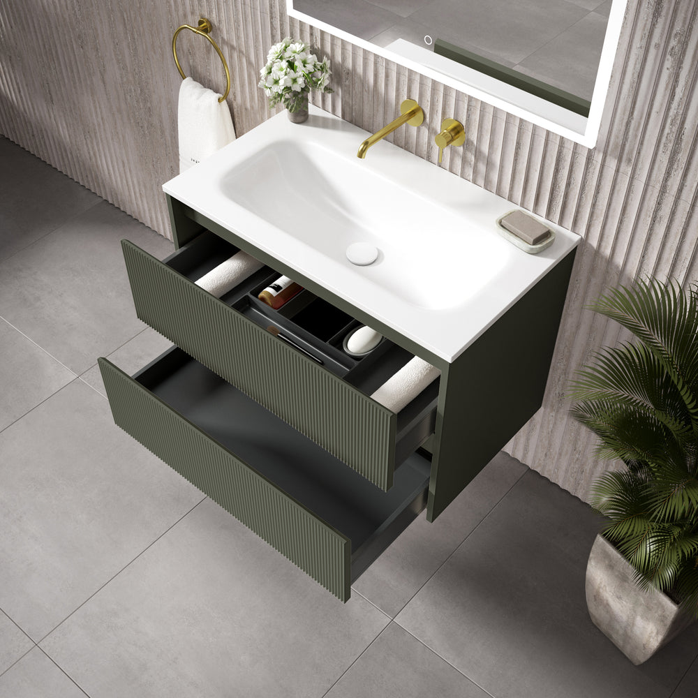 Scanalato Double Drawer Vanity Unit  With Beyondstone Basin - Pistachio 800mm