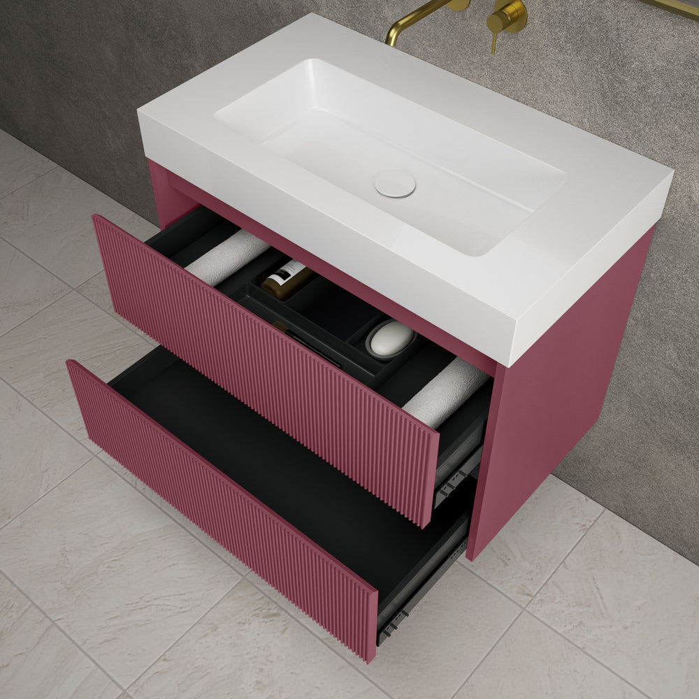 Scanalato Double Drawer Vanity Unit  With Beyondstone BLOC Basin - Mineral Red 800mm