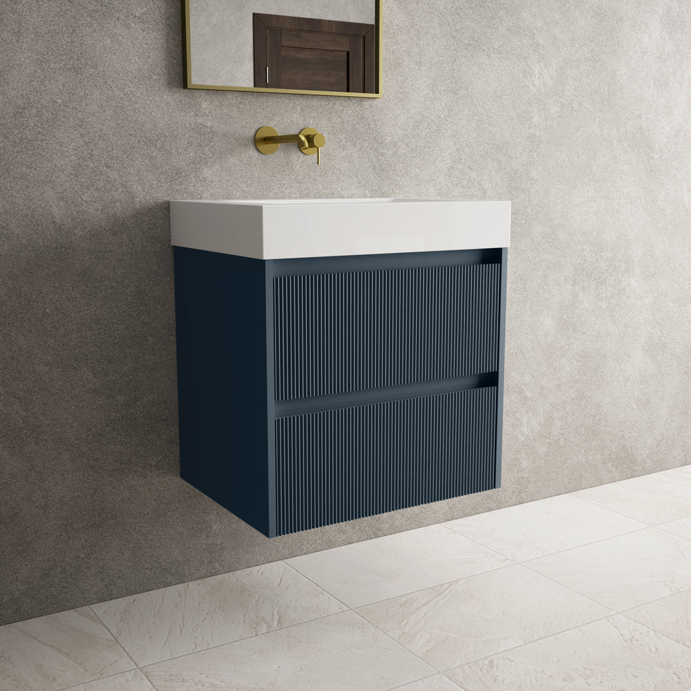Scanalato Double Drawer Vanity Unit  With Beyondstone BLOC Basin - Midnight Blue 600mm