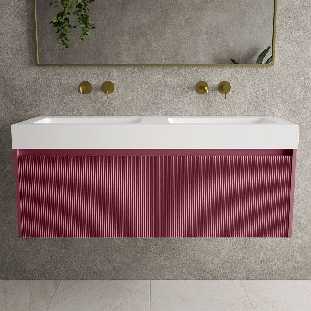Scanalato Single Drawer Vanity Unit With Beyondstone BLOC Double Basin - Mineral Red 1200mm