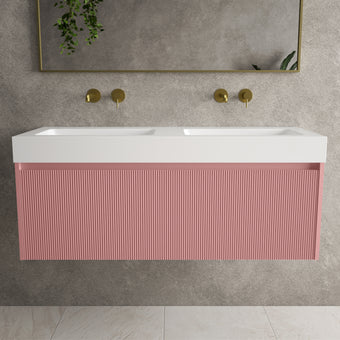Scanalato Single Drawer Vanity Unit With Beyondstone BLOC Double Basin - Dusky Pink 1200mm