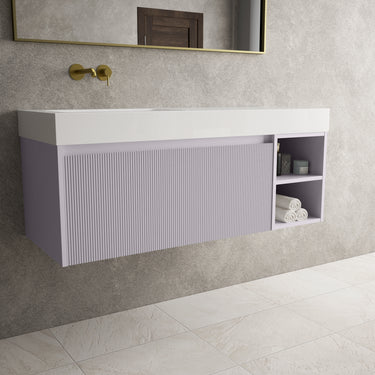 Scanalato Single Drawer Vanity Unit With Open Storage Space And Beyondstone BLOC Basin - Soft Violet 1200mm