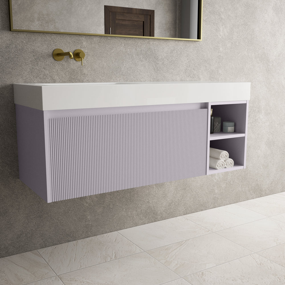 Scanalato Single Drawer Vanity Unit With Open Storage Space And Beyondstone BLOC Basin - Soft Violet 1200mm