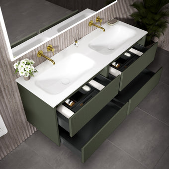 Scanalato Four Drawer Vanity Unit With Beyondstone Double Basin - Pistachio 1400mm