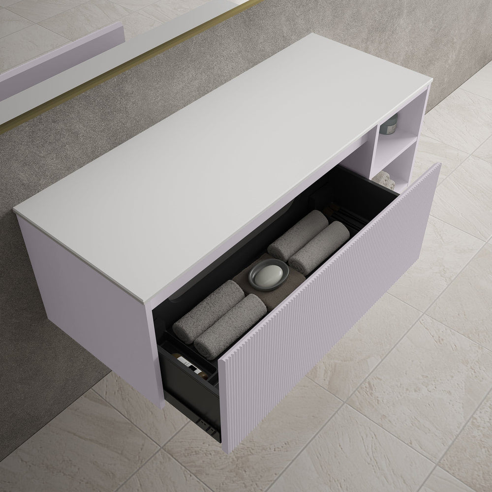 Scanalato Single Drawer Countertop Vanity Unit With Open Storage Space - Soft Violet 1200mm