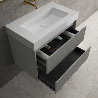 Scanalato Double Drawer Vanity Unit  With Beyondstone BLOC Basin - Rich Taupe 800mm