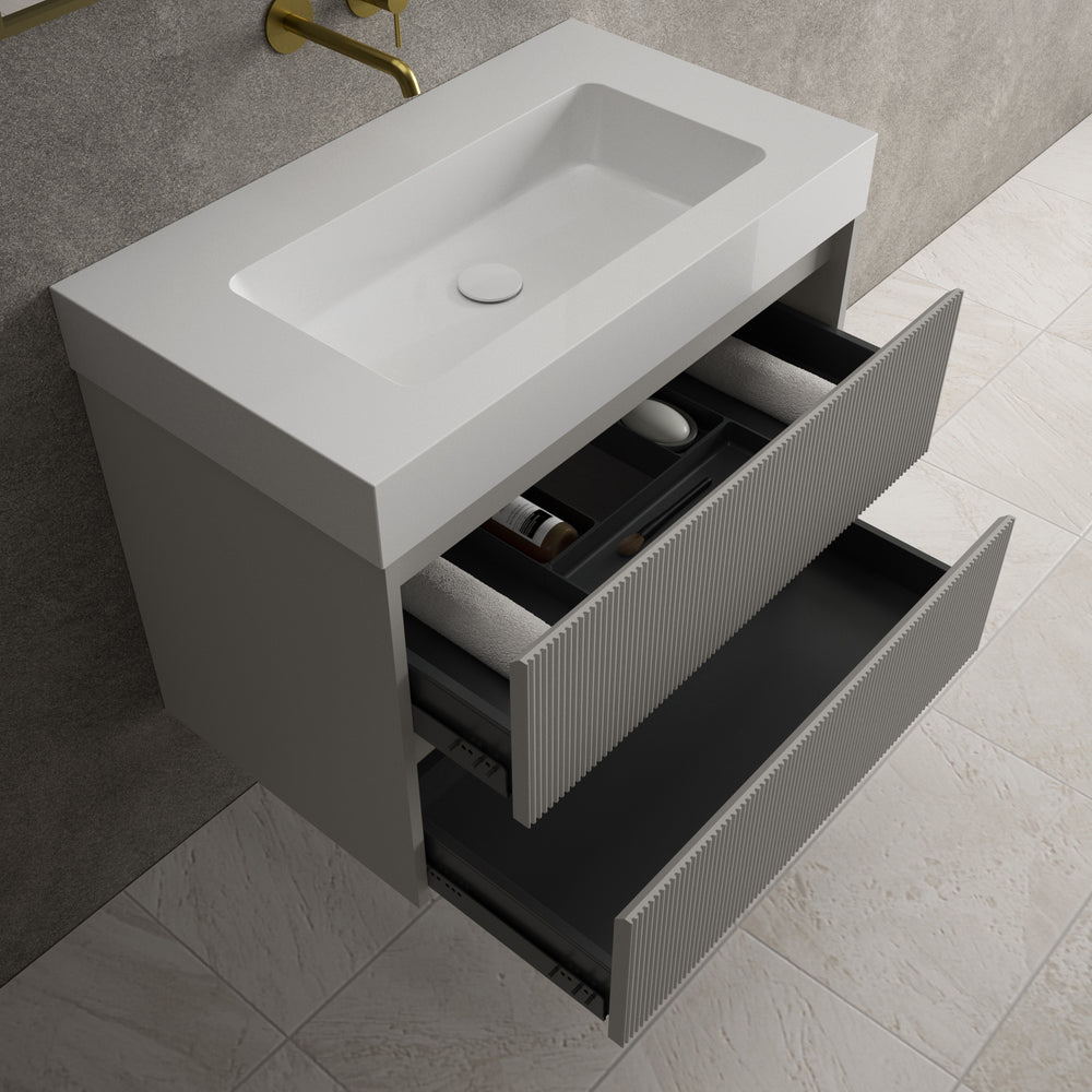Scanalato Double Drawer Vanity Unit  With Beyondstone BLOC Basin - Rich Taupe 800mm