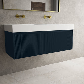 Scanalato Single Drawer Vanity Unit With Beyondstone BLOC Double Basin - Midnight Blue 1200mm