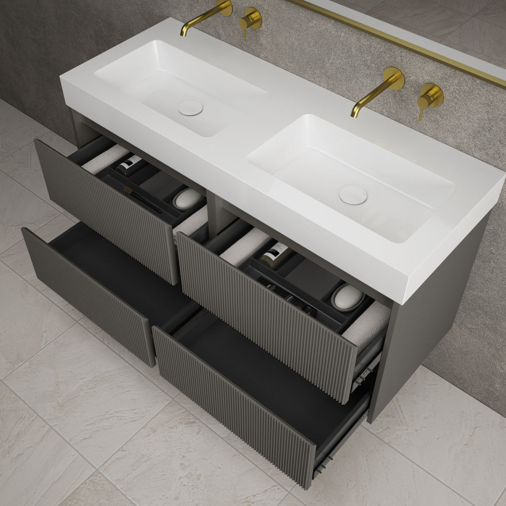 Scanalato Four Drawer Vanity Unit With Beyondstone BLOC Double Basin - Rich Taupe 1200mm
