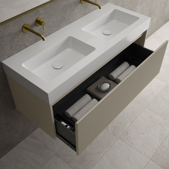 Scanalato Single Drawer Vanity Unit With Beyondstone BLOC Double Basin - Soft Taupe 1200mm