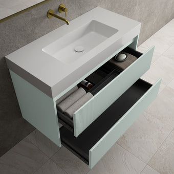 Scanalato Double Drawer Vanity Unit  With Beyondstone BLOC Basin - Peppermint 1000mm