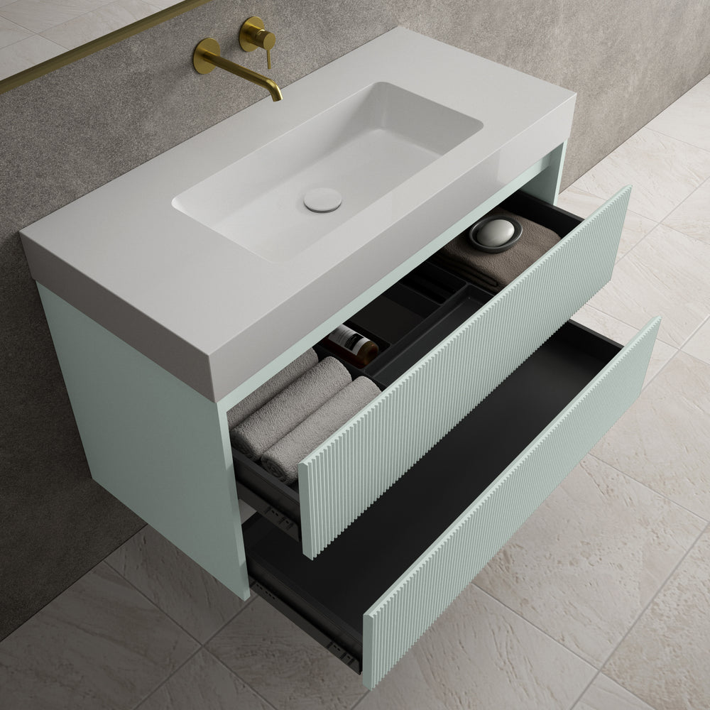 Scanalato Double Drawer Vanity Unit  With Beyondstone BLOC Basin - Peppermint 1000mm