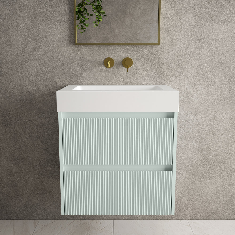 Scanalato Double Drawer Vanity Unit  With Beyondstone BLOC Basin - Peppermint 600mm
