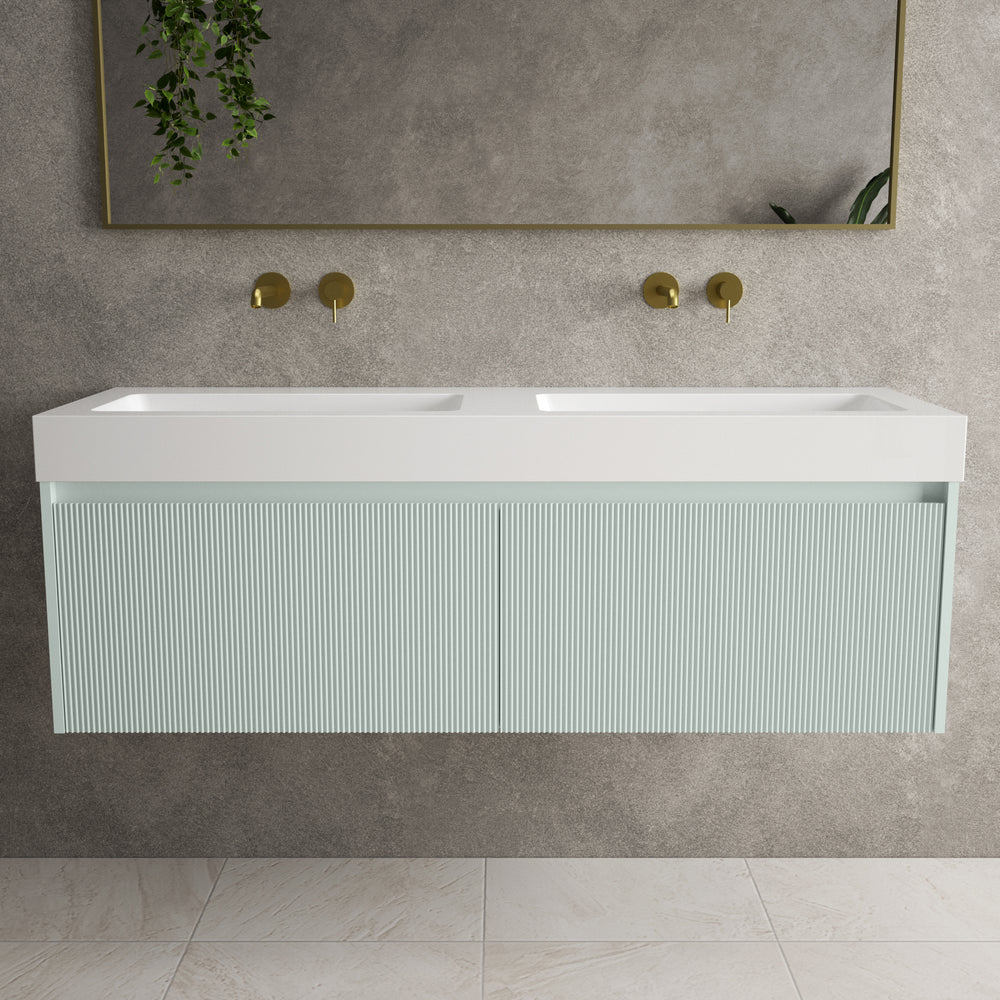 Scanalato Double Drawer Vanity Unit With Beyondstone BLOC Double Basin - Peppermint 1400mm