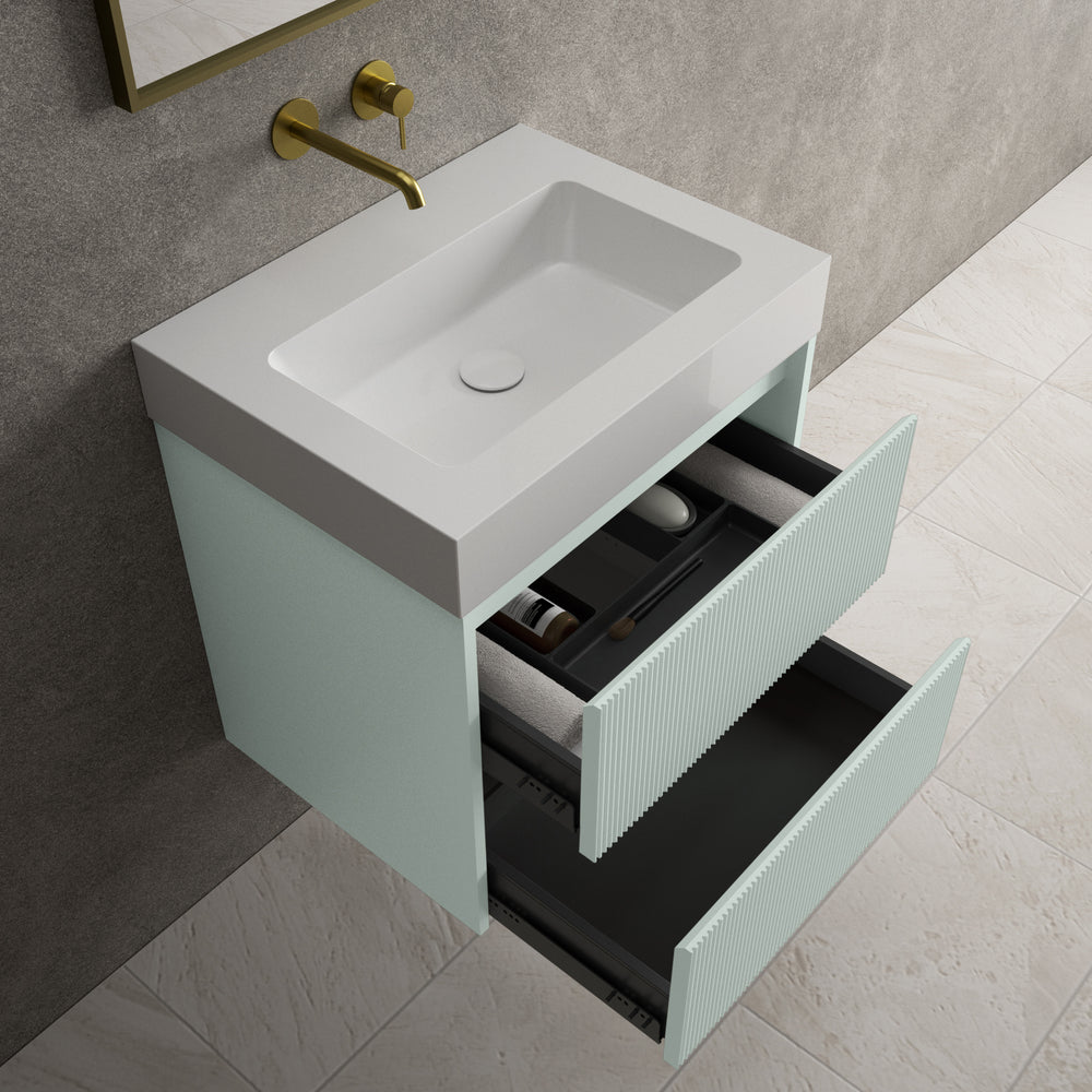 Scanalato Double Drawer Vanity Unit  With Beyondstone BLOC Basin - Peppermint 600mm