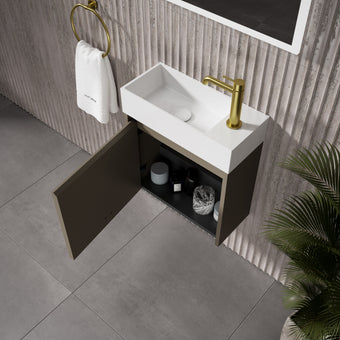 Scanalato Single Door Vanity Unit With Beyondstone Basin - Soft Taupe 450mm