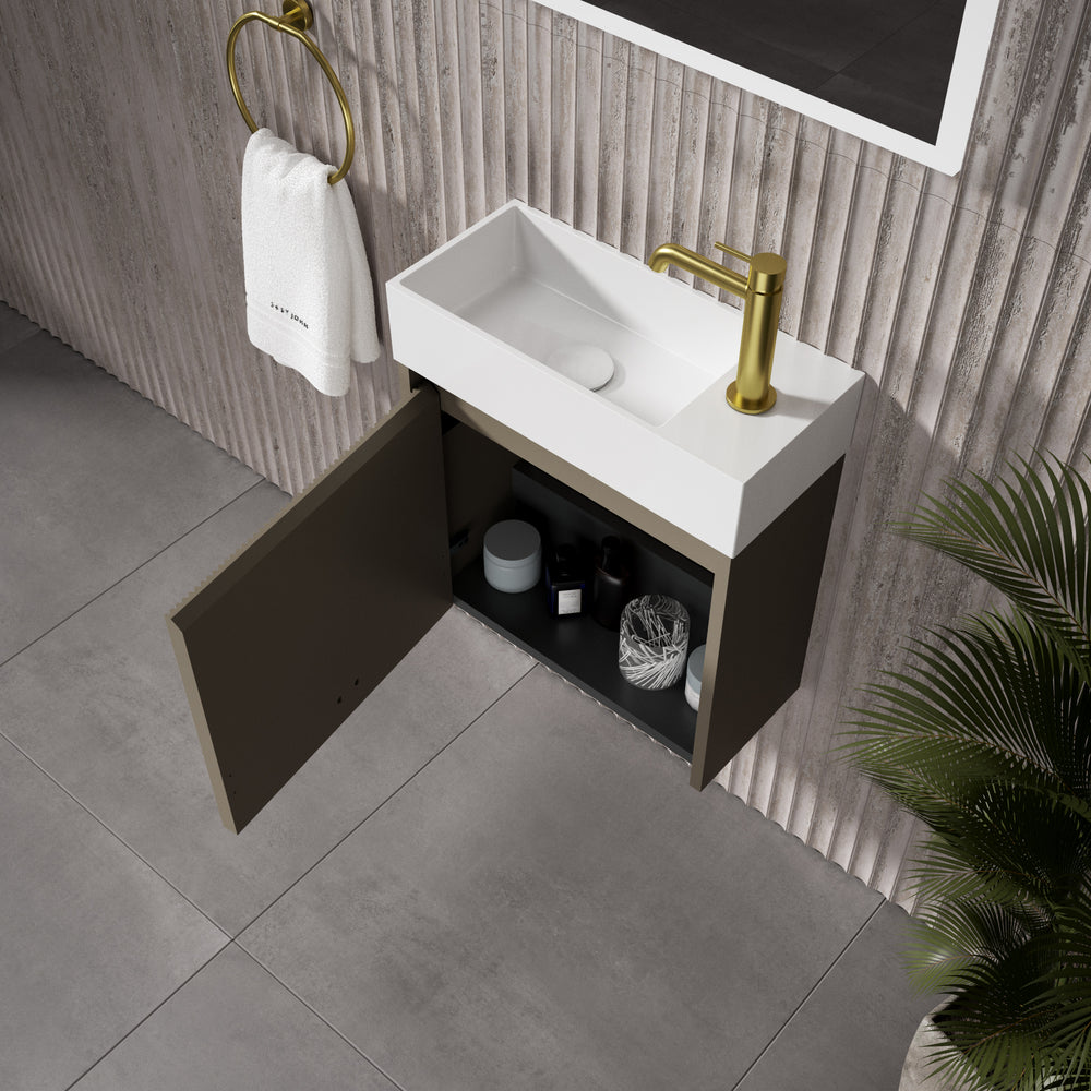 Scanalato Single Door Vanity Unit With Beyondstone Basin - Soft Taupe 450mm