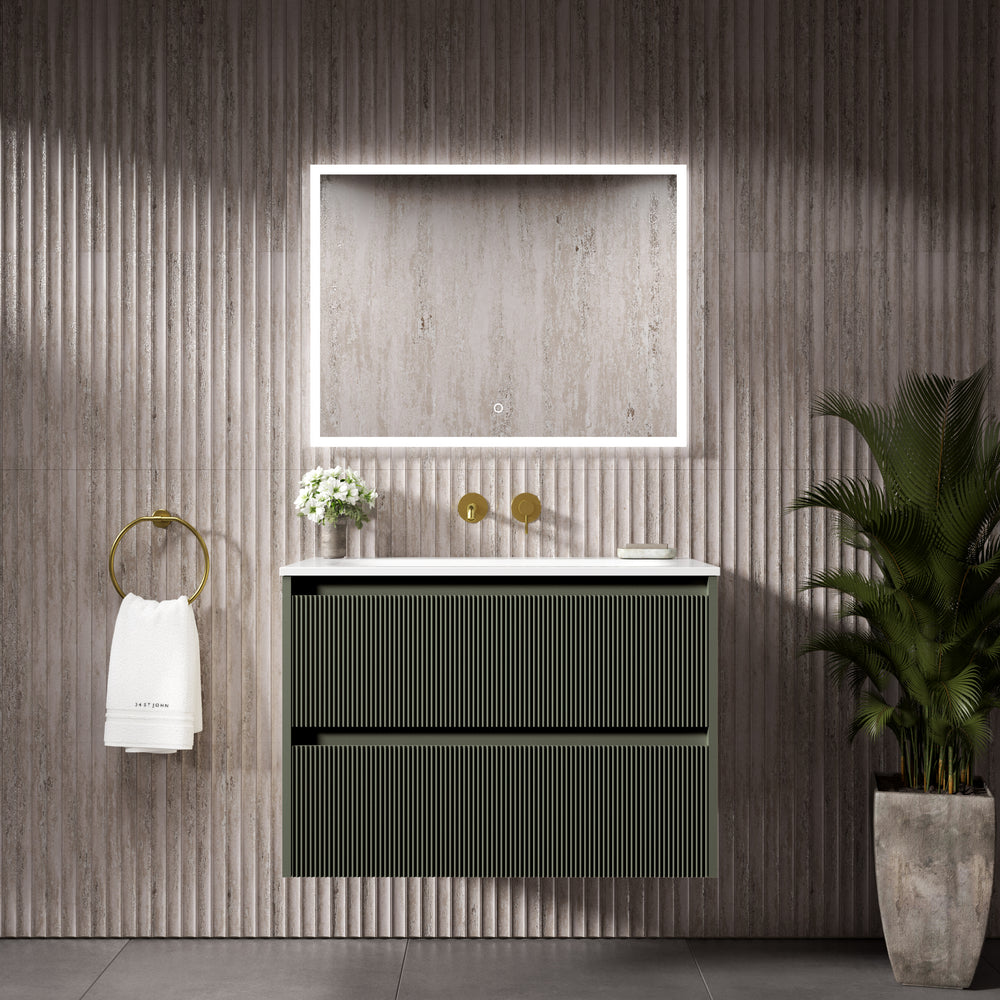 Scanalato Double Drawer Vanity Unit  With Beyondstone Basin - Pistachio 800mm