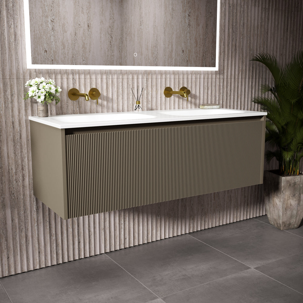 Scanalato Single Drawer Vanity Unit With Beyondstone Double Basin - Soft Taupe 1200mm