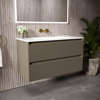Scanalato Double Drawer Vanity Unit  With Beyondstone Basin - Soft Taupe 1000mm
