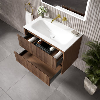 Scanalato Double Drawer Vanity Unit  With Beyondstone Basin - Walnut 800mm