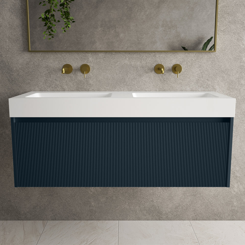 Scanalato Single Drawer Vanity Unit With Beyondstone BLOC Double Basin - Midnight Blue 1200mm