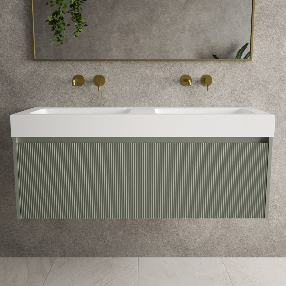 Scanalato Single Drawer Vanity Unit With Beyondstone BLOC Double Basin - Pistachio 1200mm