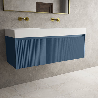 Scanalato Single Drawer Vanity Unit With Beyondstone BLOC Double Basin - Soft Blue 1200mm