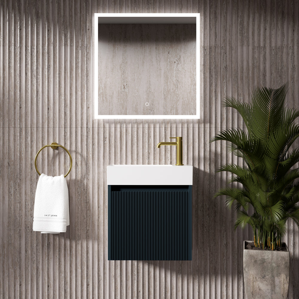 Scanalato Single Door Vanity Unit With Beyondstone Basin - Midnight Blue 450mm
