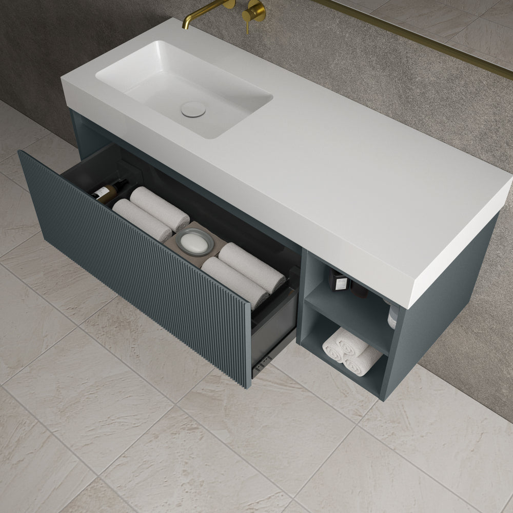 Scanalato Single Drawer Vanity Unit With Open Storage Space And Beyondstone BLOC Basin - Anthracite 1200mm