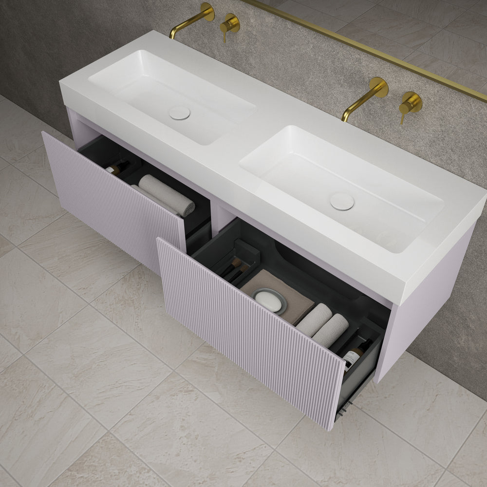 Scanalato Double Drawer Vanity Unit With Beyondstone BLOC Double Basin - Soft Violet 1400mm