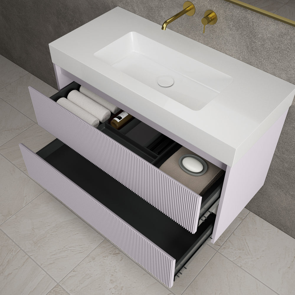 Scanalato Double Drawer Vanity Unit  With Beyondstone BLOC Basin - Soft Violet 1000mm
