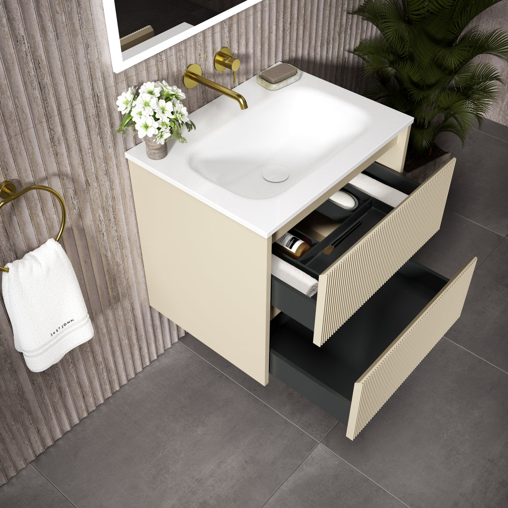 Scanalato Double Drawer Vanity Unit  With Beyondstone Basin - Cashmere 600mm