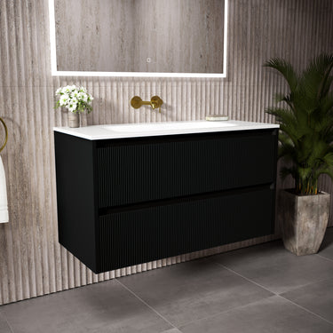 Scanalato Double Drawer Vanity Unit  With Beyondstone Basin - Pure Black 1000mm