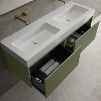 Scanalato Double Drawer Vanity Unit With Beyondstone BLOC Double Basin - Seaweed 1400mm